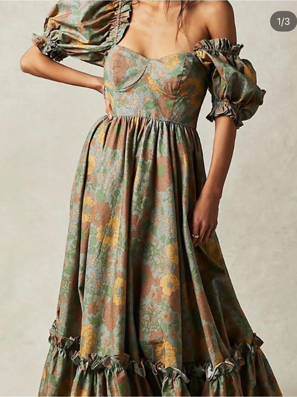 Selkie Citrus Trip Ritz Gown Puff-Sleeve Vintage Inspired Floral Maxi Dress - Picture 2 of 14